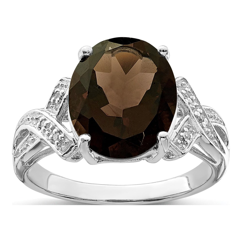 Sterling Silver Smoky Quartz & Diamond Ring