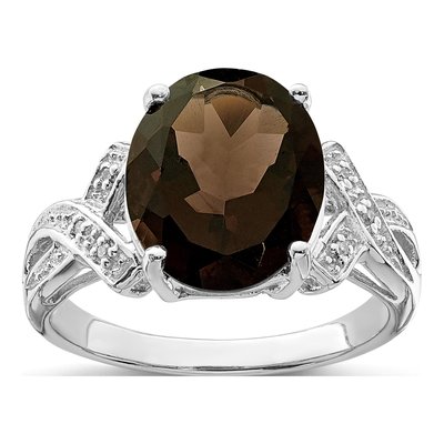 Sterling Silver Smoky Quartz & Diamond Ring