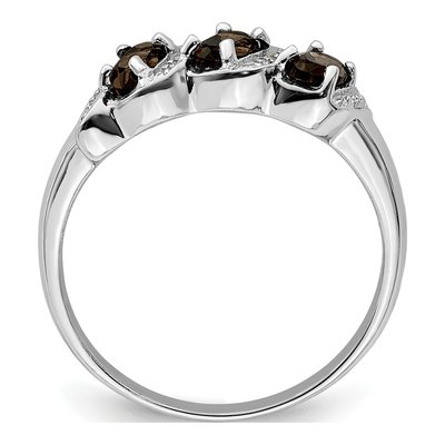Sterling Silver 3-Stone Smoky Quartz & Diamond Ring – view 3