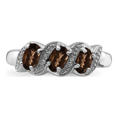Sterling Silver 3-Stone Smoky Quartz & Diamond Ring – view 6