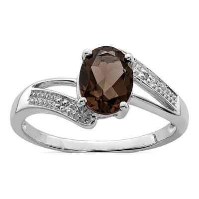 Sterling Silver Smoky Quartz & Diamond Ring