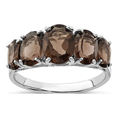 Sterling Silver Smoky Quartz 5-Stone Ring