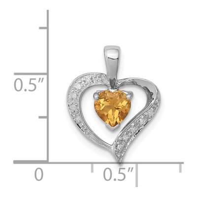Sterling Silver Citrine & Diamond Heart Pendant – view 4