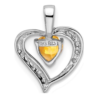 Sterling Silver Citrine & Diamond Heart Pendant – view 5
