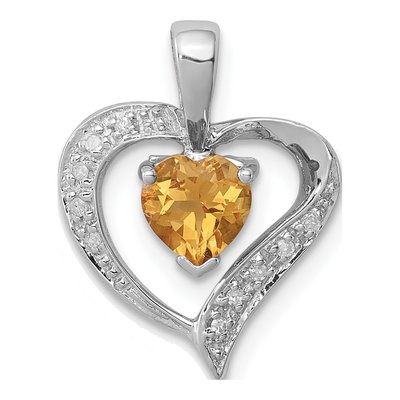 Sterling Silver Citrine & Diamond Heart Pendant