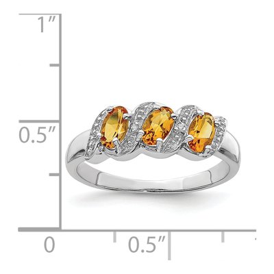 Sterling Silver Citrine & Diamond 3-Stone Ring – view 5