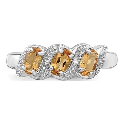 Sterling Silver Citrine & Diamond 3-Stone Ring – view 6
