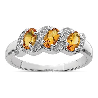 Sterling Silver Citrine & Diamond 3-Stone Ring