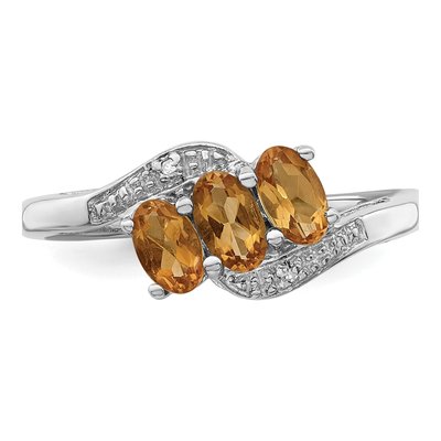 Sterling Silver Citrine & Diamond 3-Stone Ring – view 6