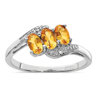 Sterling Silver Citrine & Diamond 3-Stone Ring