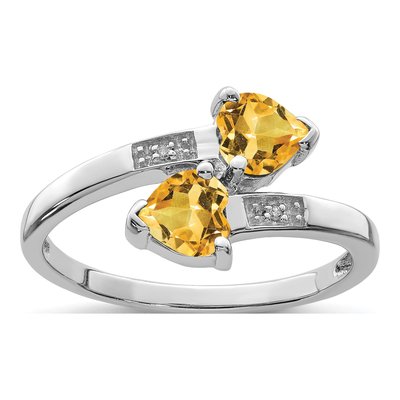 Sterling Silver Citrine & Diamond Heart Ring