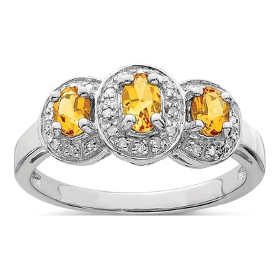 Sterling Silver 1/15 ct tw Citrine & Diamond Ring