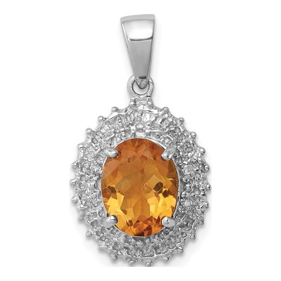 Sterling Silver Citrine & Diamond Pendant