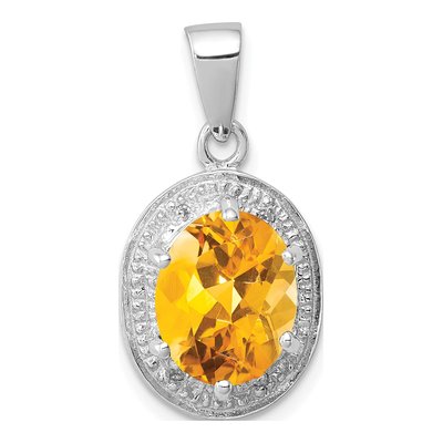 Sterling Silver Citrine & Diamond Pendant