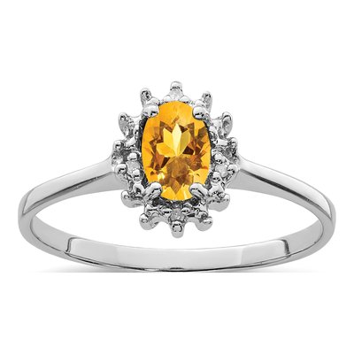 Sterling Silver Citrine & Diamond Ring