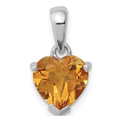 Sterling Silver Citrine & Diamond Heart Pendant