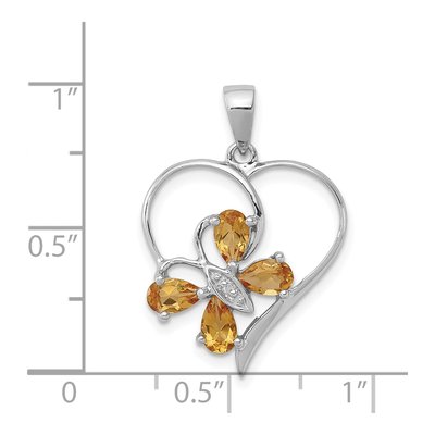 Sterling Silver Citrine & Diamond Butterfly Heart Pendant – view 4