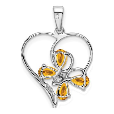 Sterling Silver Citrine & Diamond Butterfly Heart Pendant – view 5