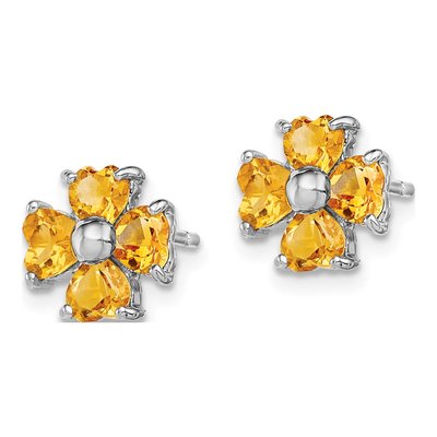 Sterling Silver Heart Citrine Flower Stud Earrings – view 3