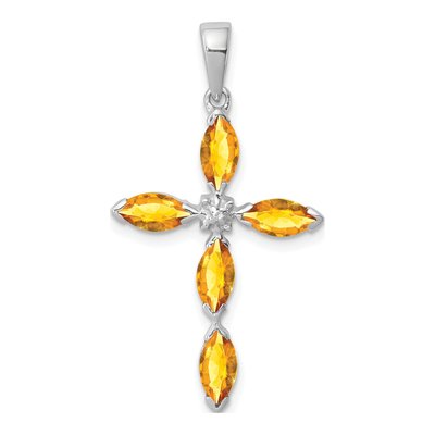 Sterling Silver Citrine & Diamond Cross Pendant