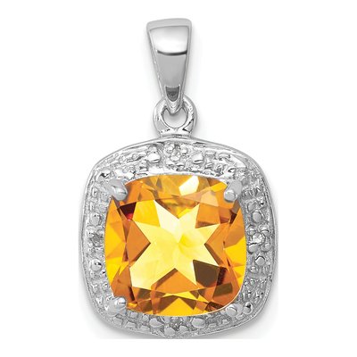 Sterling Silver Citrine & Diamond Pendant