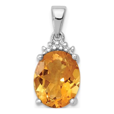 Sterling Silver Citrine & Diamond Pendant