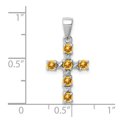 Sterling Silver Citrine & Diamond Cross Pendant – view 4