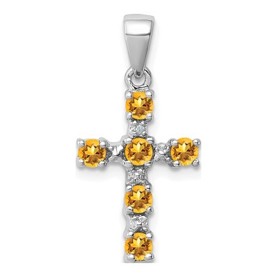 Sterling Silver Citrine & Diamond Cross Pendant