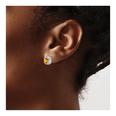 Sterling Silver Cushion Citrine & Diamond Stud Earrings – view 4