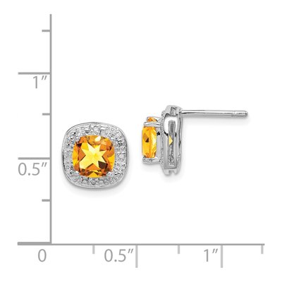 Sterling Silver Cushion Citrine & Diamond Stud Earrings – view 5