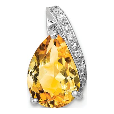 Sterling Silver Citrine & Diamond Pear Pendant