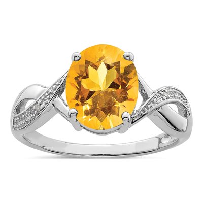 Sterling Silver Citrine & Diamond Ring