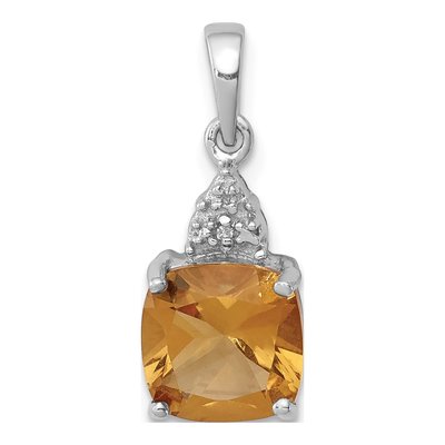 Sterling Silver Citrine & Diamond Pendant