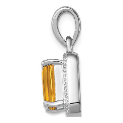 Sterling Silver Citrine & Diamond Emerald-Cut Pendant – view 3