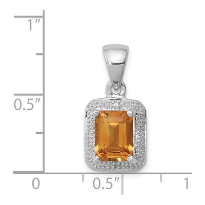 Sterling Silver Citrine & Diamond Emerald-Cut Pendant – view 4