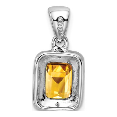 Sterling Silver Citrine & Diamond Emerald-Cut Pendant – view 5