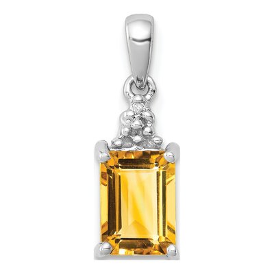 Sterling Silver Citrine & Diamond Pendant