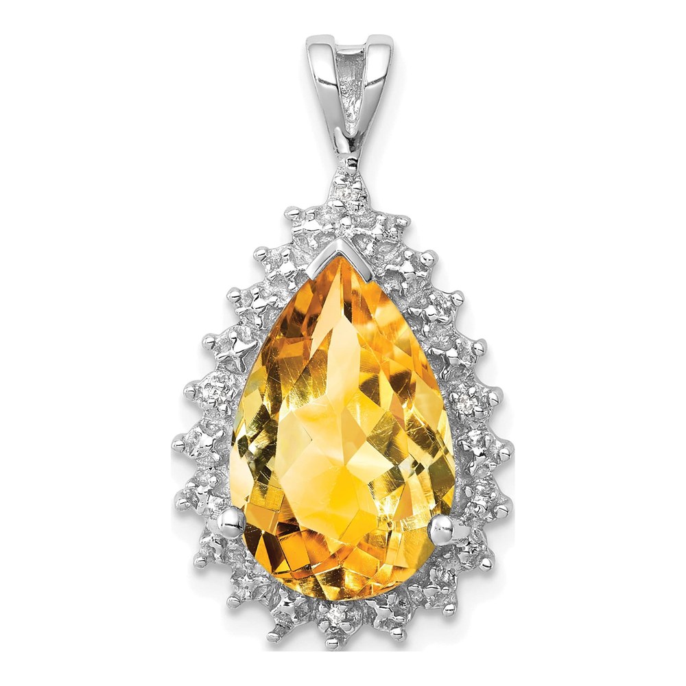 Sterling Silver Citrine & Diamond Pear Pendant