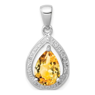 Sterling Silver Citrine & Diamond Pendant