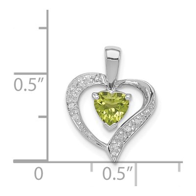 Sterling Silver Peridot & Diamond Heart Pendant – view 4