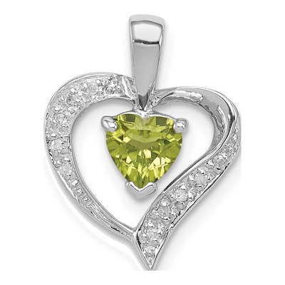 Sterling Silver Peridot & Diamond Heart Pendant
