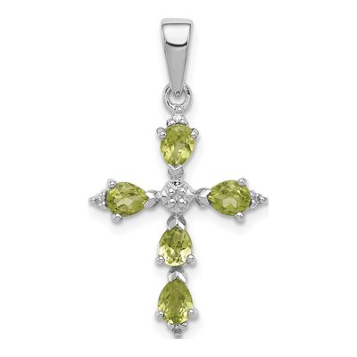 Sterling Silver Peridot & Diamond Cross Pendant
