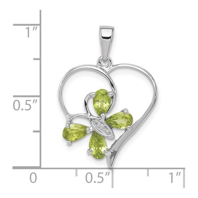 Sterling Silver Peridot & Diamond Butterfly Heart Pendant – view 4
