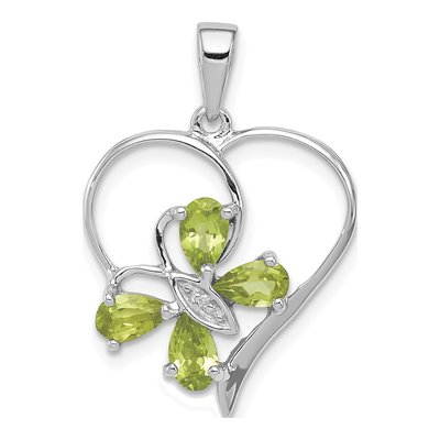 Sterling Silver Peridot & Diamond Butterfly Heart Pendant