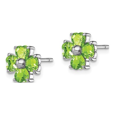 Sterling Silver Heart Peridot Flower Stud Earrings – view 3