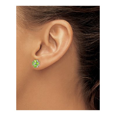 Sterling Silver Heart Peridot Flower Stud Earrings – view 4
