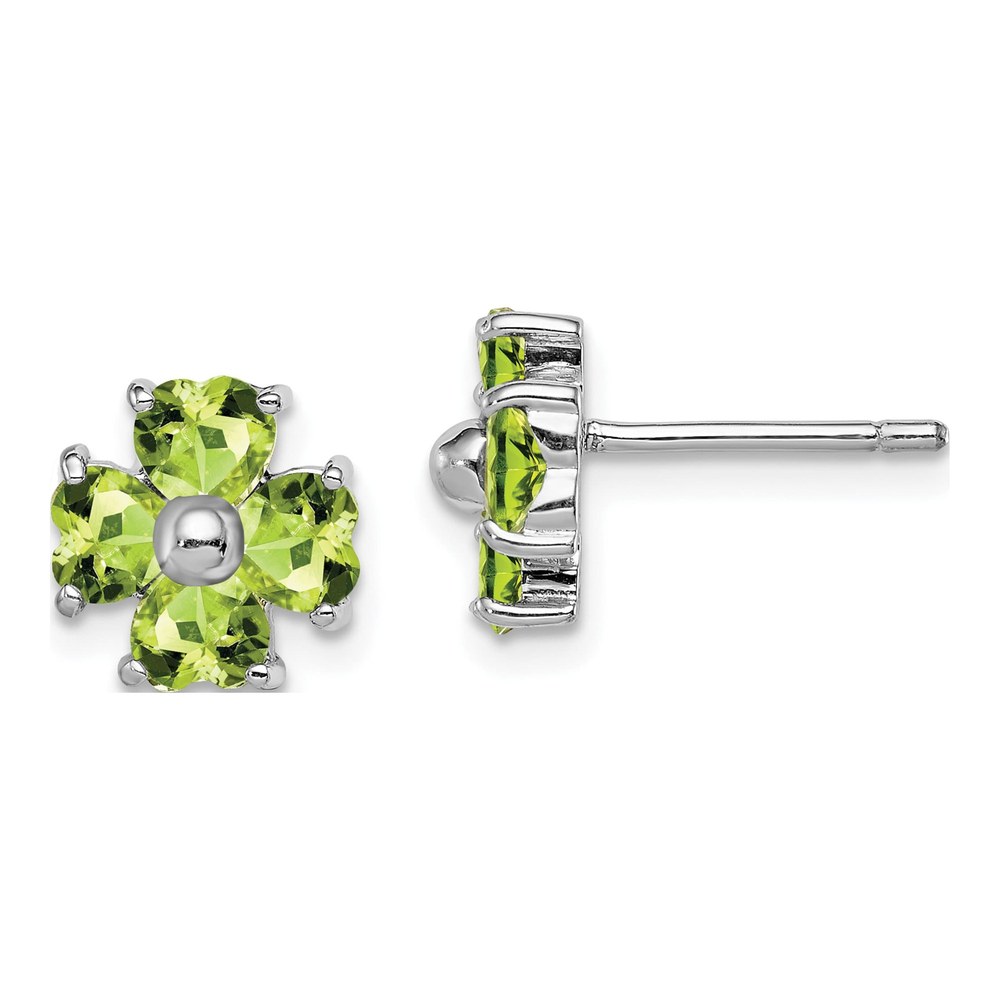 Sterling Silver Heart Peridot Flower Stud Earrings
