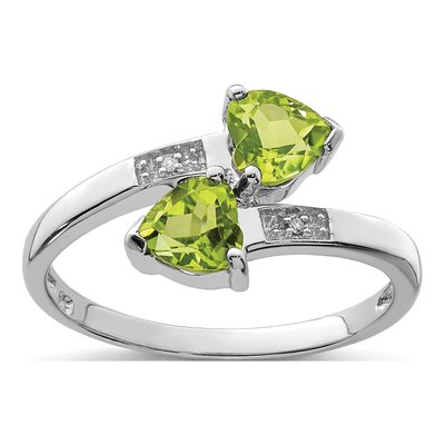 Sterling Silver Peridot & Diamond Heart Ring