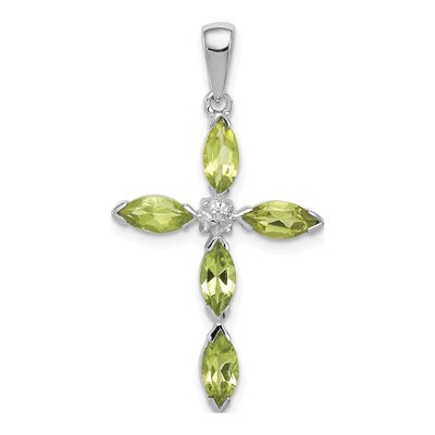 Sterling Silver Peridot & Diamond Cross Pendant