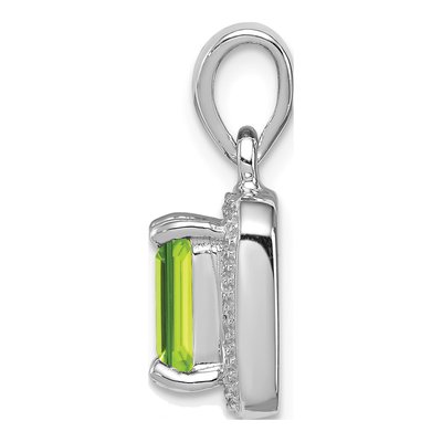 Sterling Silver Peridot & Diamond Emerald-Cut Pendant – view 3